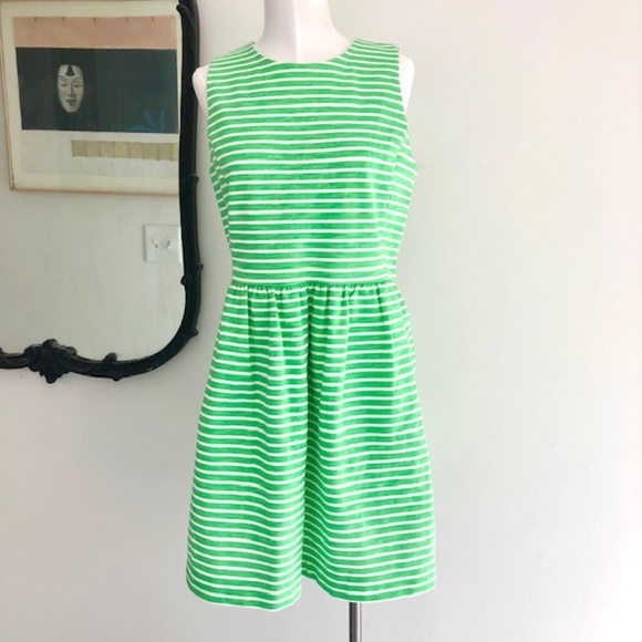 J.Crew Green Striped Sleeveless Dress with Pockets - Picture 4 of 10